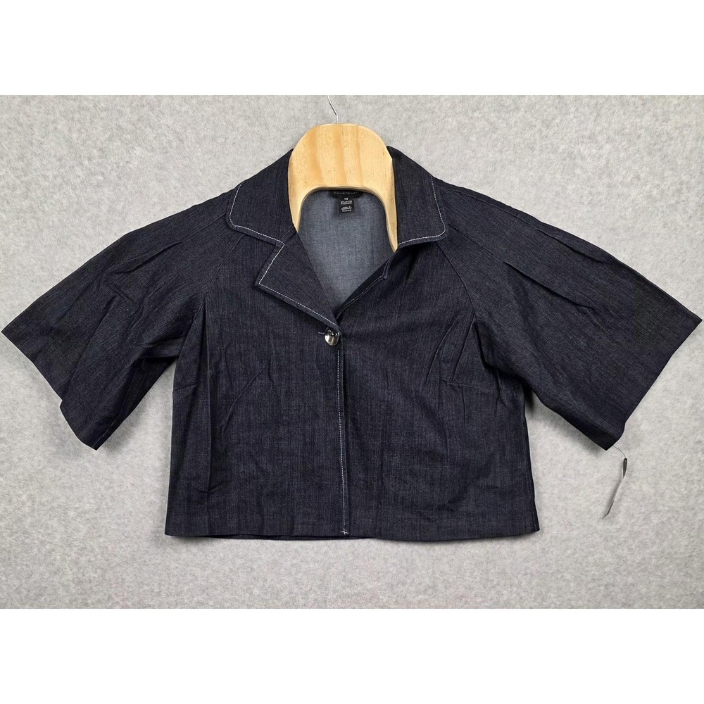 Vintage Courtenay Jacket Womens 14 Blue Denim Cropped Short Sleeve Blazer Top